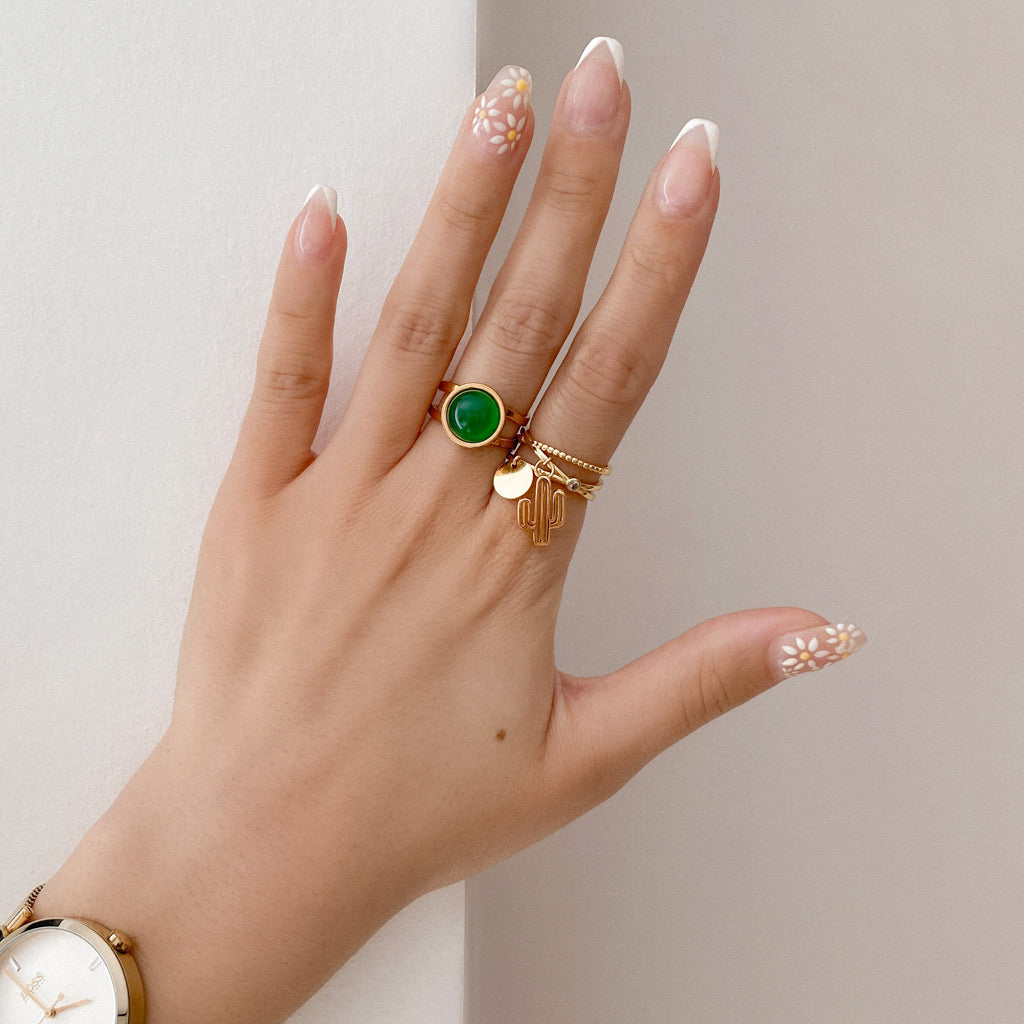 Bague TARA Agate Verte Acier inoxydable doré EMMALEE Jewelry