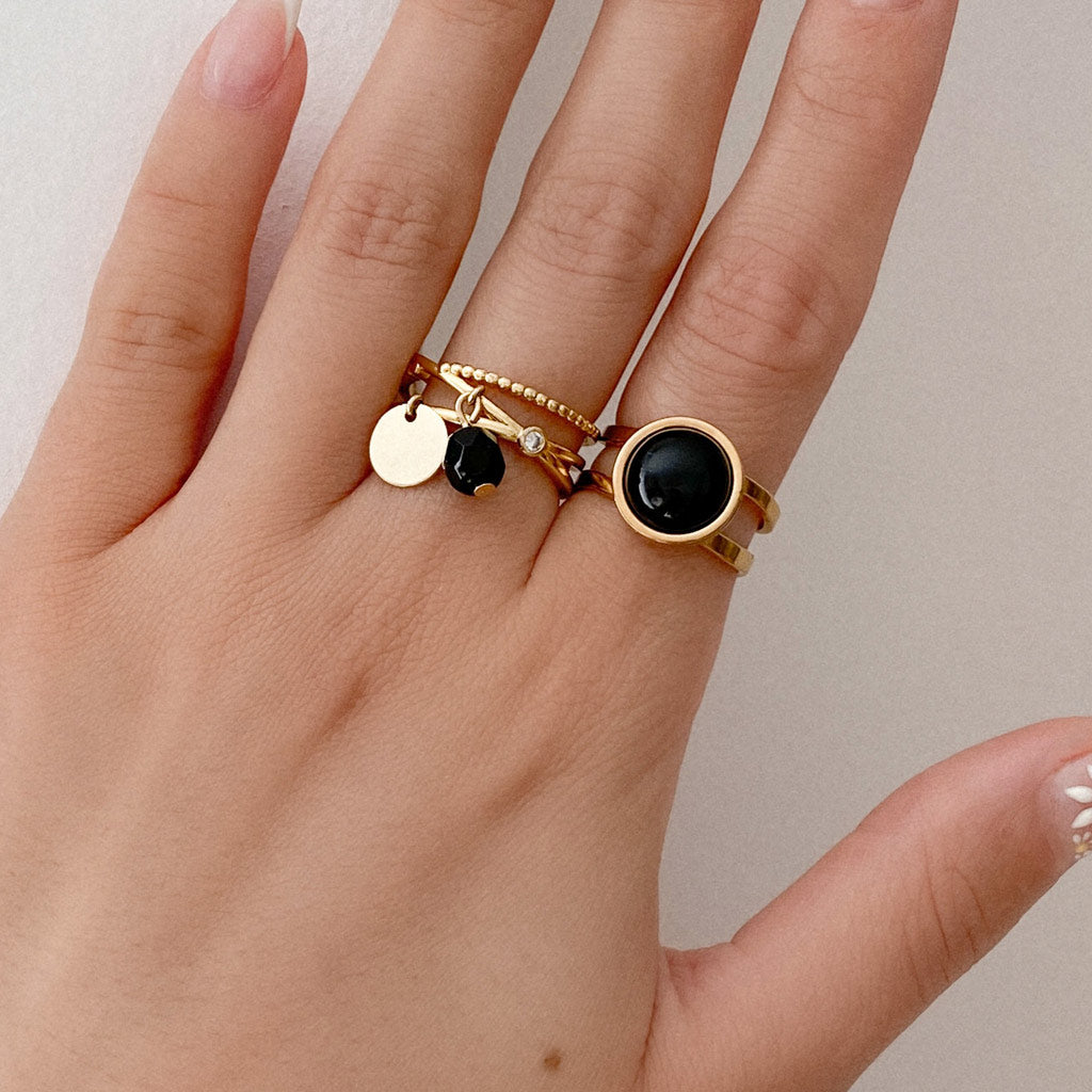 Bague femme TARA Or Pierre naturelle Obsidienne EMMALEE Jewelry